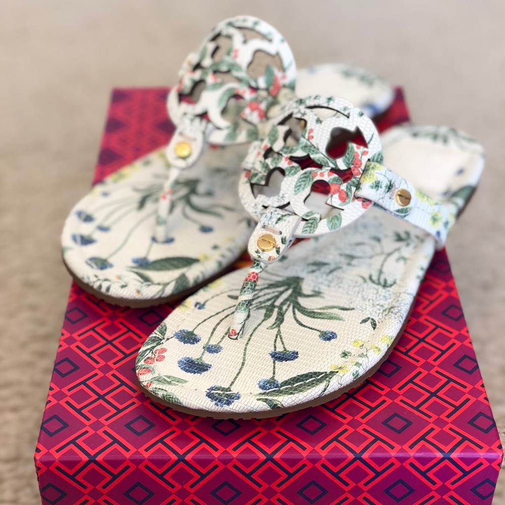 Tory Burch Miller Botanical Logo Thong Sandal $228